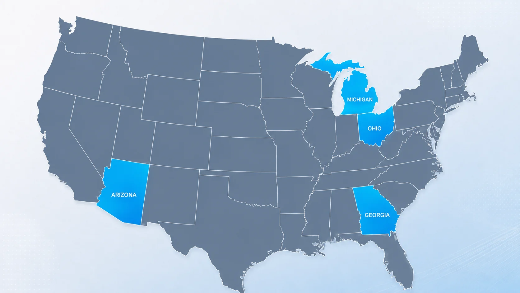 United States map showing P3Mobility project locations in Michigan, Arizona, Georgia, and Ohio